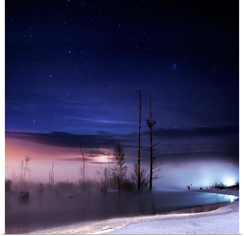 Night view of a wilderness winter landscape.
