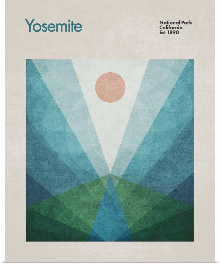 A contemporary graphic travel poster advertising Yosemite National Park in california