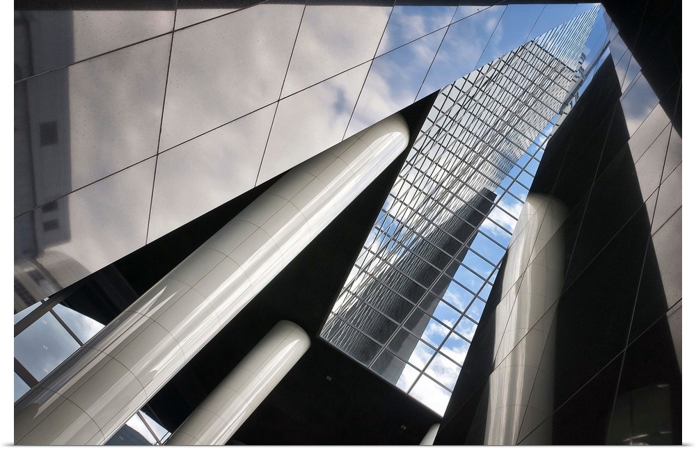 Pillars and glass create interesting shapes, Rotterdam, Netherlands.