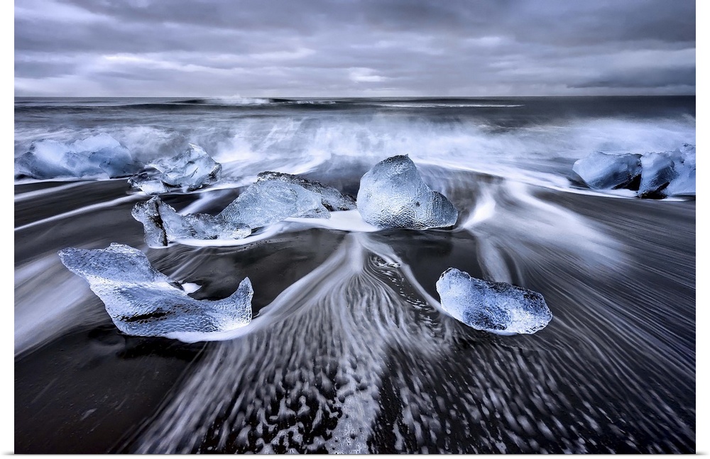 Field of icebergs washed up along the shoreline of Iceland.