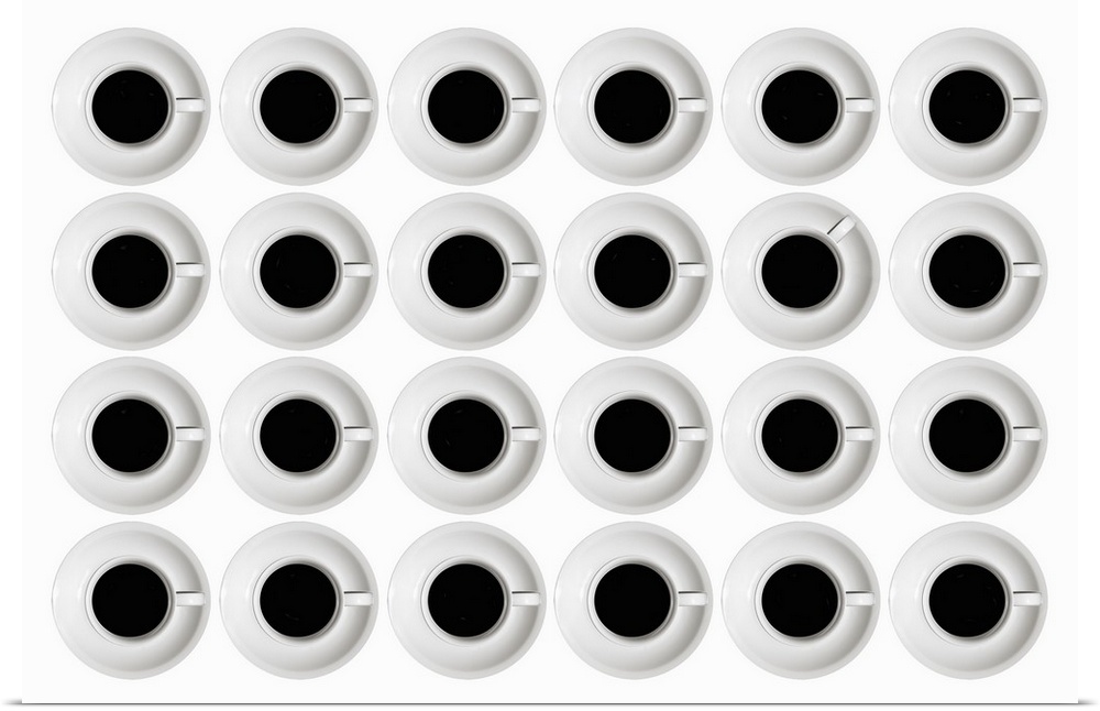 Overhead view of twenty-four cups of coffee.