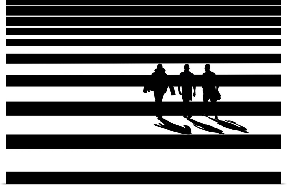Three figures perpendicular to horizontal lines on the ground.