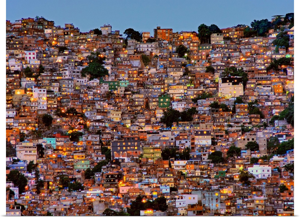 The colorful buildings and lights of the urban neighborhoods of Rio de Janeiro, Brazil.