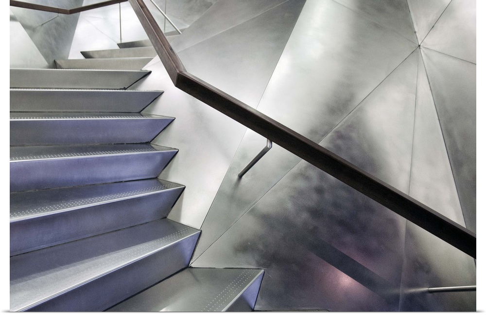 Angular metal stairwell in the Caixa Forum, Madrid.