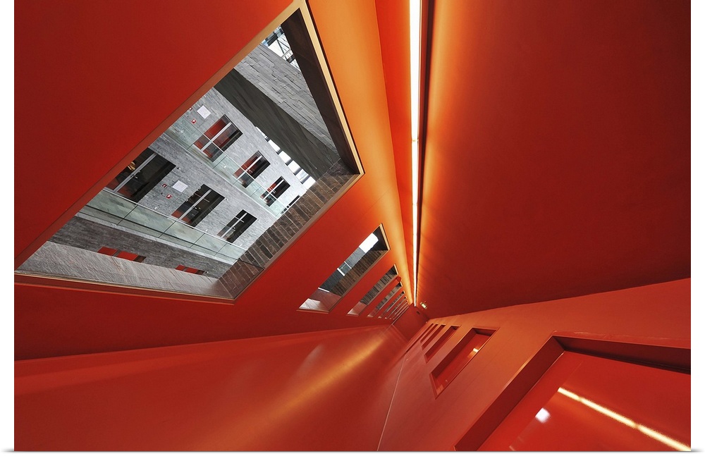 Completely orange corridor in the Netherlands Institute for Sound and Vision.