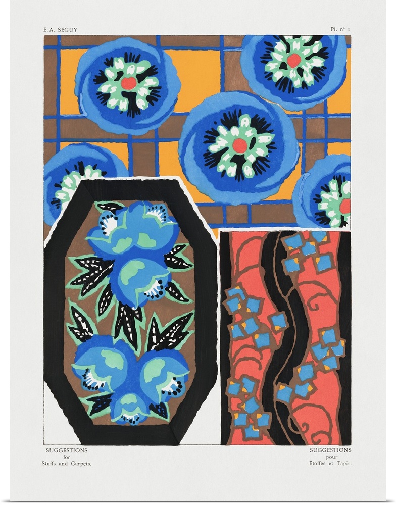 Vintage floral patterns. Art Nouveau flower pochoir stencil print for fabric and textile designs.
