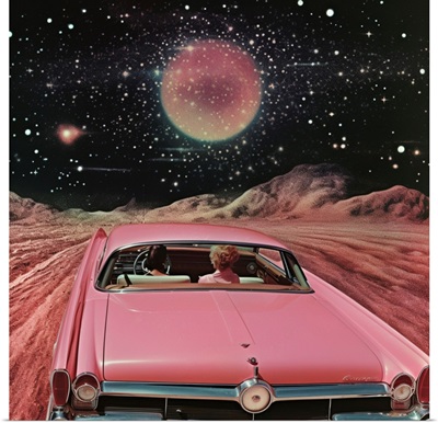 Pink Vintage Car In Space