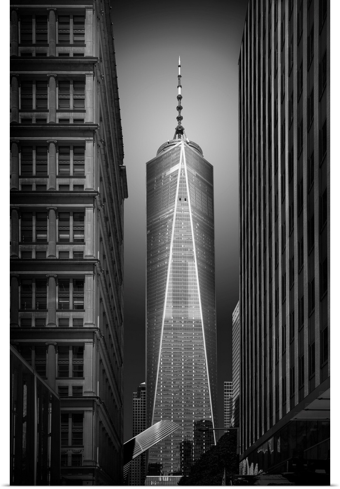 One World Trade Center, amidst older surrounding buildings