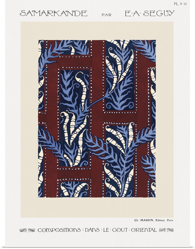 Fern pochoir pattern in Art Deco oriental style.