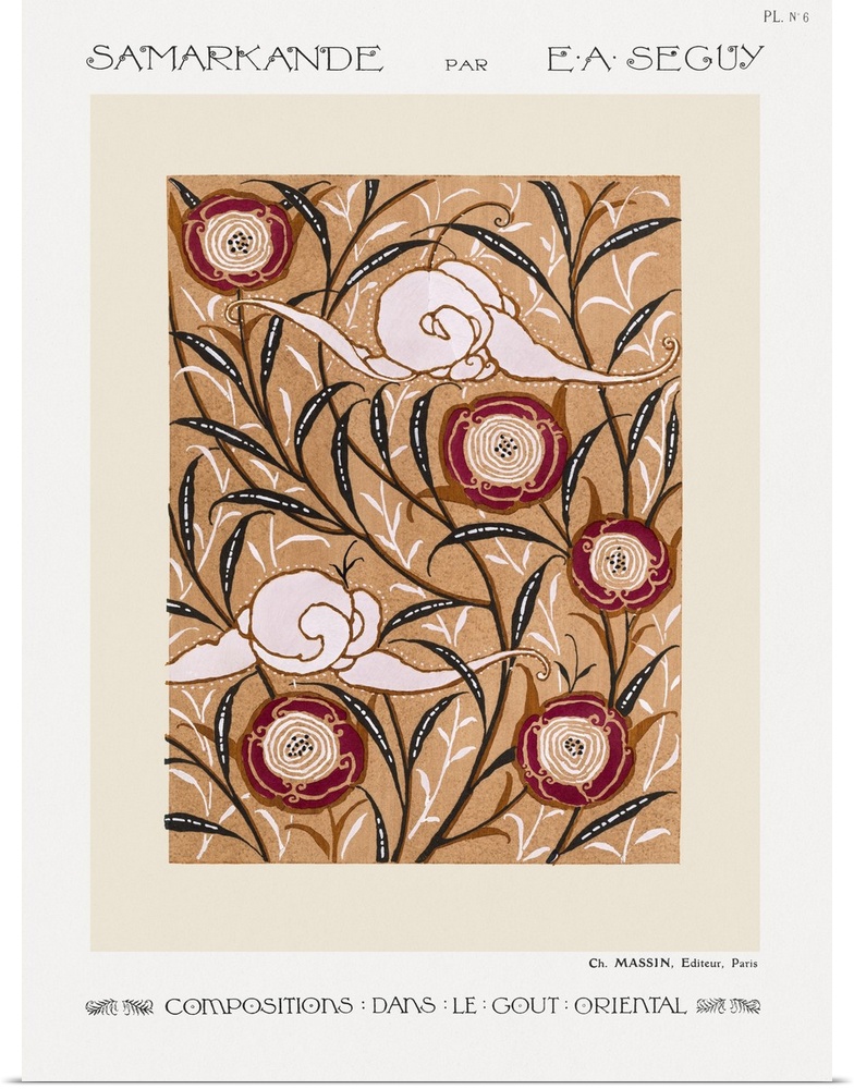 Art Nouveau Flower pattern stencil print in oriental style.