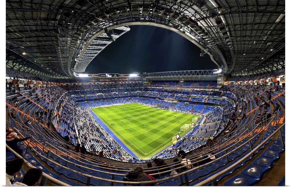 Wide-angle view of the inside of the Madrid Football Stadium, Spain.