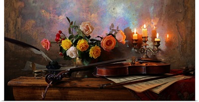 Still Life With Violin And Flowers