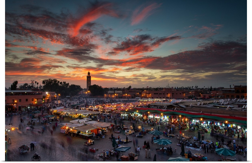 Sunset Over Jemaa Le Fnaa Square In Marrakech, Morocco