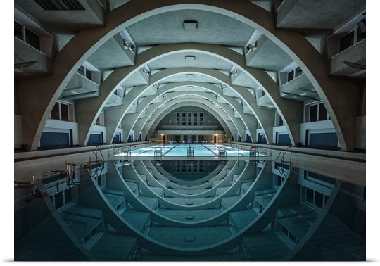 An indoor pool with elaborate cement arches, Germany.