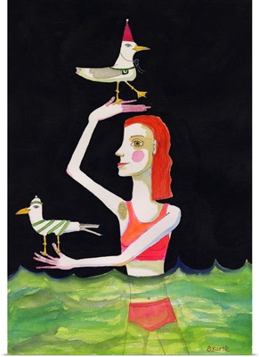 Swimming Lady With Birds