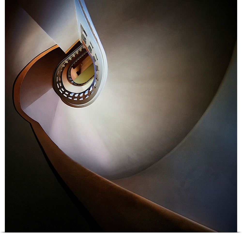 View from the ground of a spiral staircase in Villa Hohenhof in Hagen, Germany.