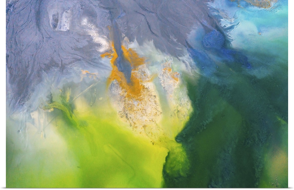 Drone view of contaminated, toxic water stream in Geamana, Romania.