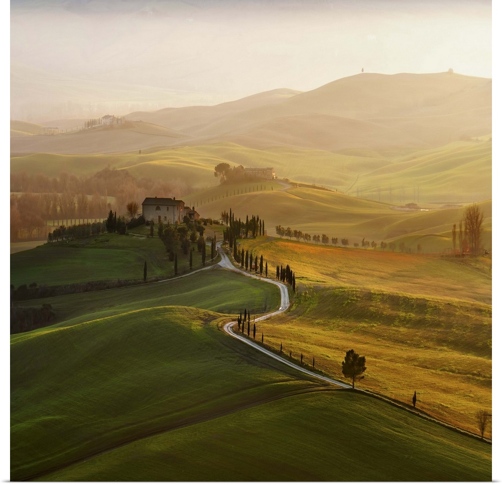 Morning sunlight on the hills of the Tuscan countryside, Italy.