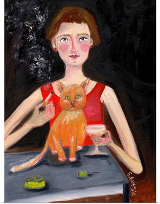 Vintage Woman With Cocktail And Cat