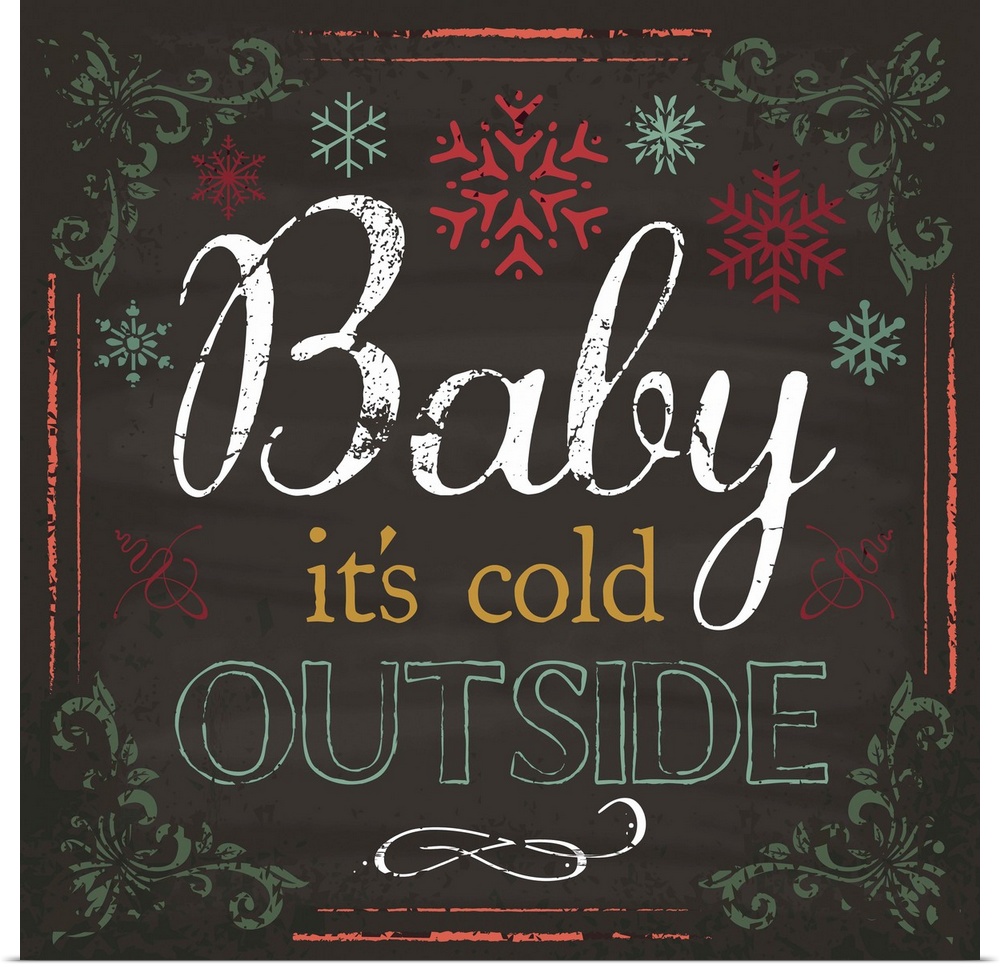 Chalkboard style art featuring Christmas song lyrics and snowflakes.