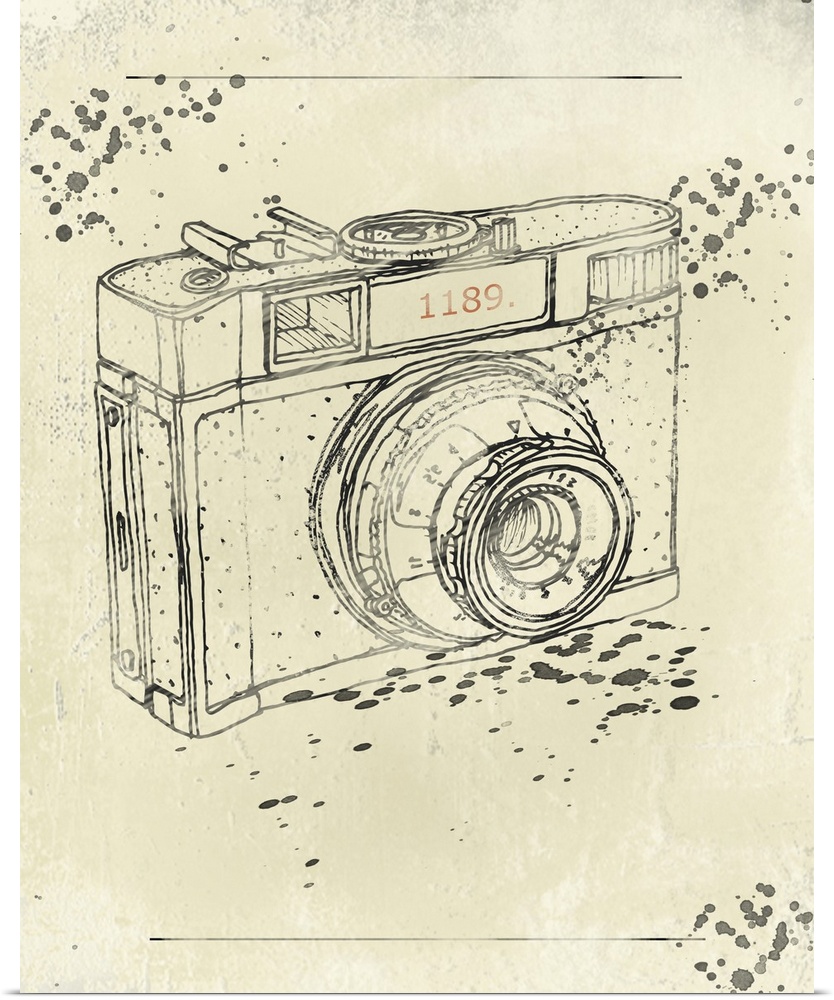 Contemporary drawing of a camera in a quarter turned view.