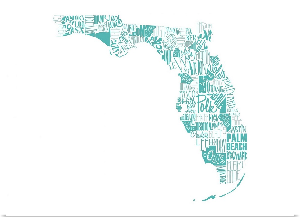 Contemporary painting using typography to make the shape of the state of Florida.