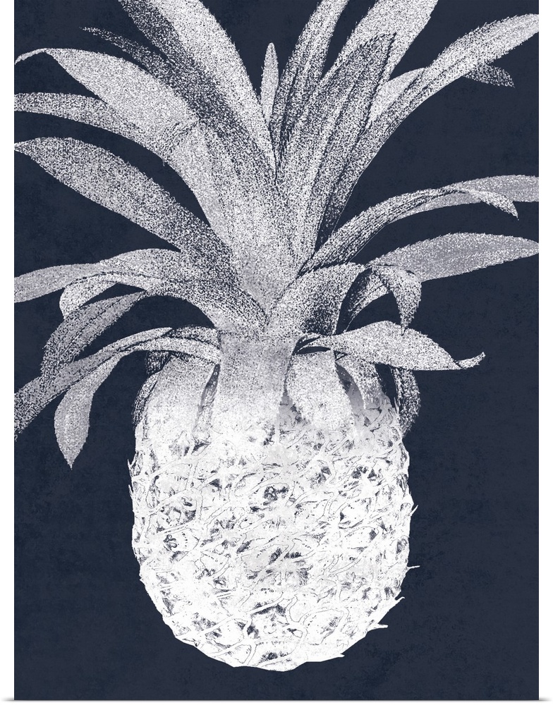 A painting of a white pineapple on an indigo background.