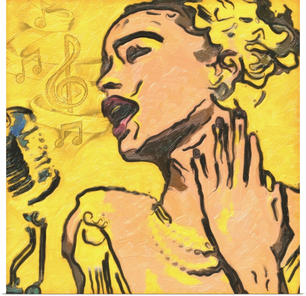 Contemporary painting of a woman singing the blues.