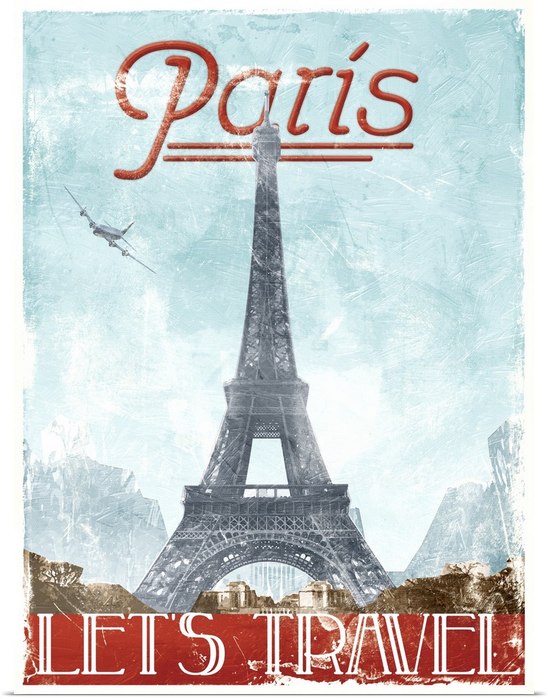 Home decor artwork of a travel poster for France in a vintage style.