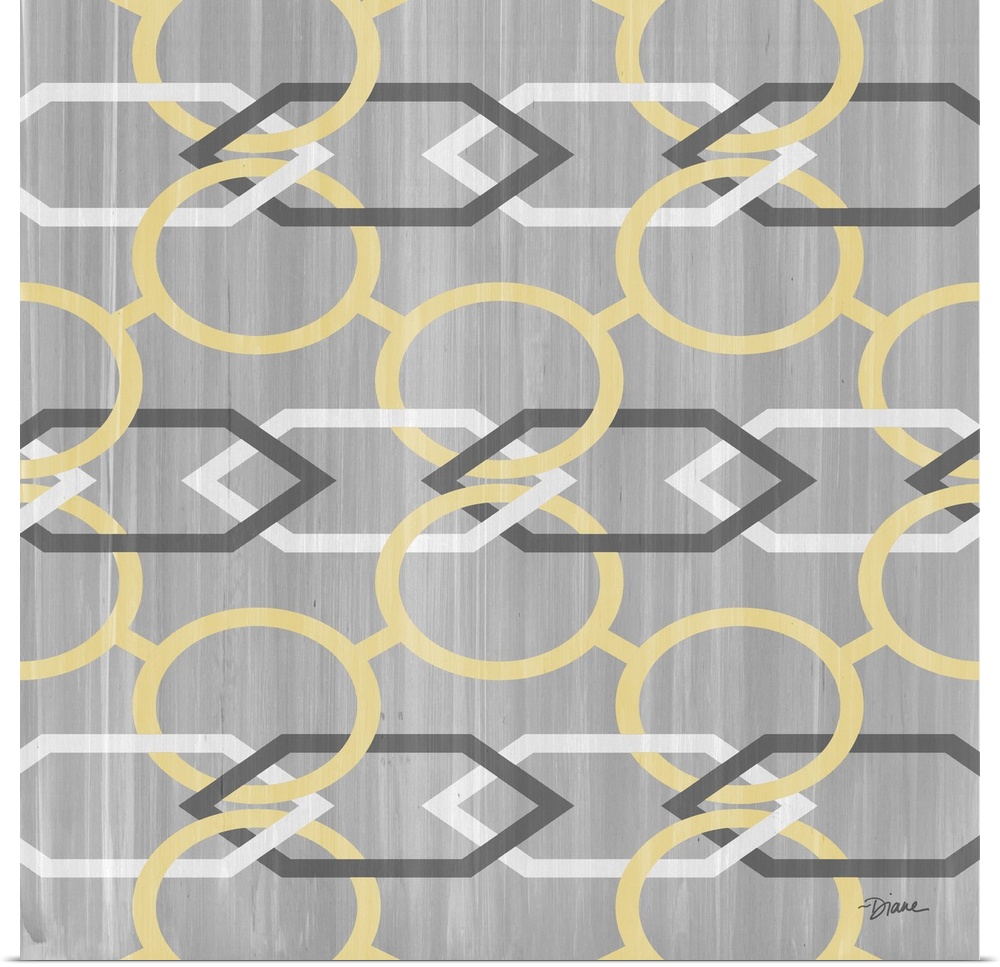 Contemporary linked pattern, with geometric and organic shapes, making a pattern.