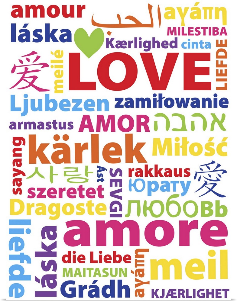 Typography art with the word "Love" in many different languages.