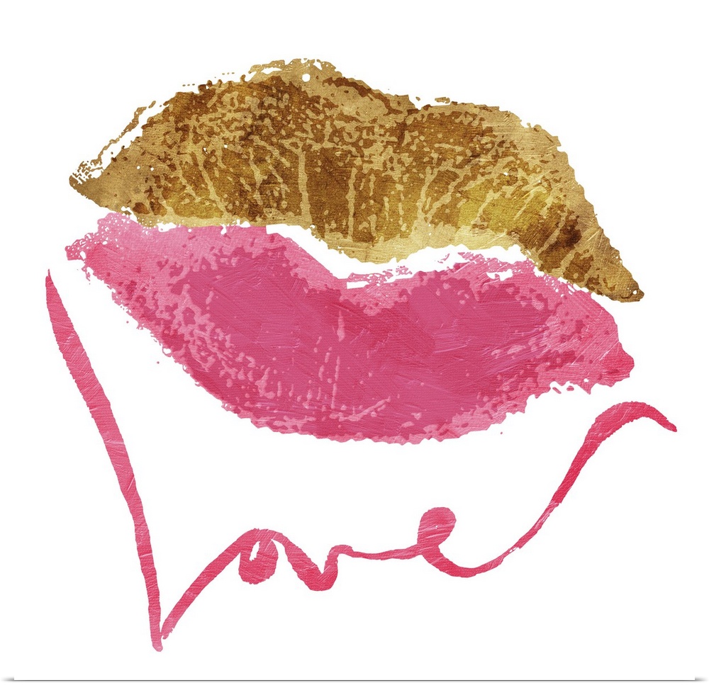 Square art with gold and pink lips and the word "Love" written below in pink.