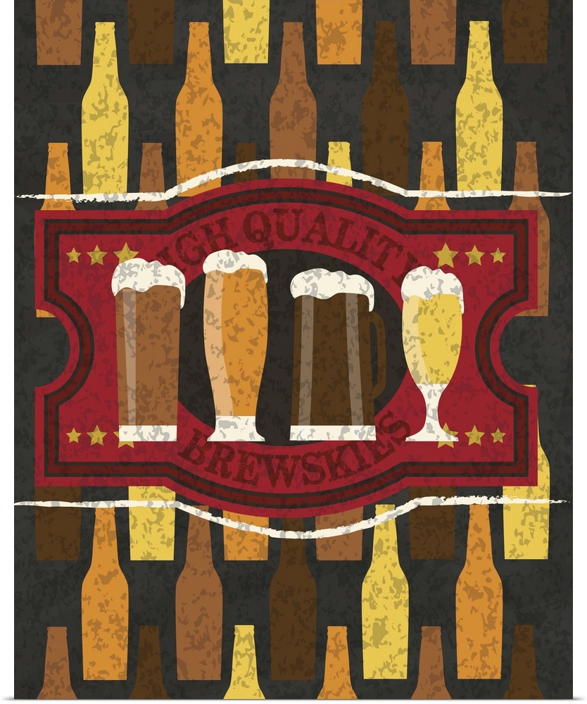 Chalkboard style artwork featuring four different glasses holding different styles of beer.