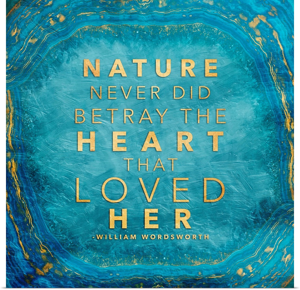 A quotation in gold on a bright blue polished agate stone.