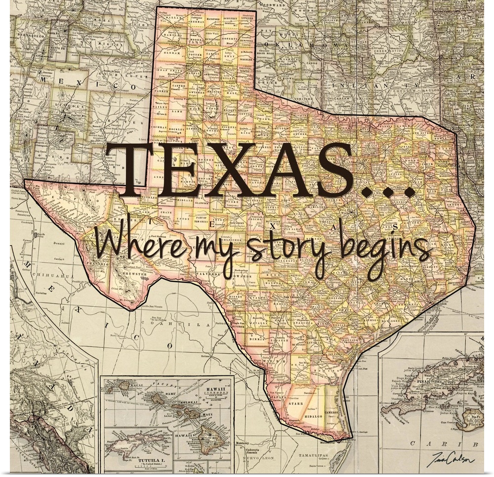 Black text over a map of the state of Texas.