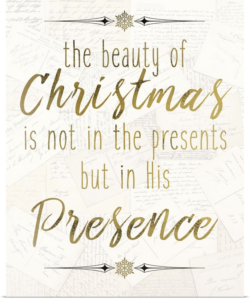 Golden handlettered text celebrating Christ's birth at Christmastime.