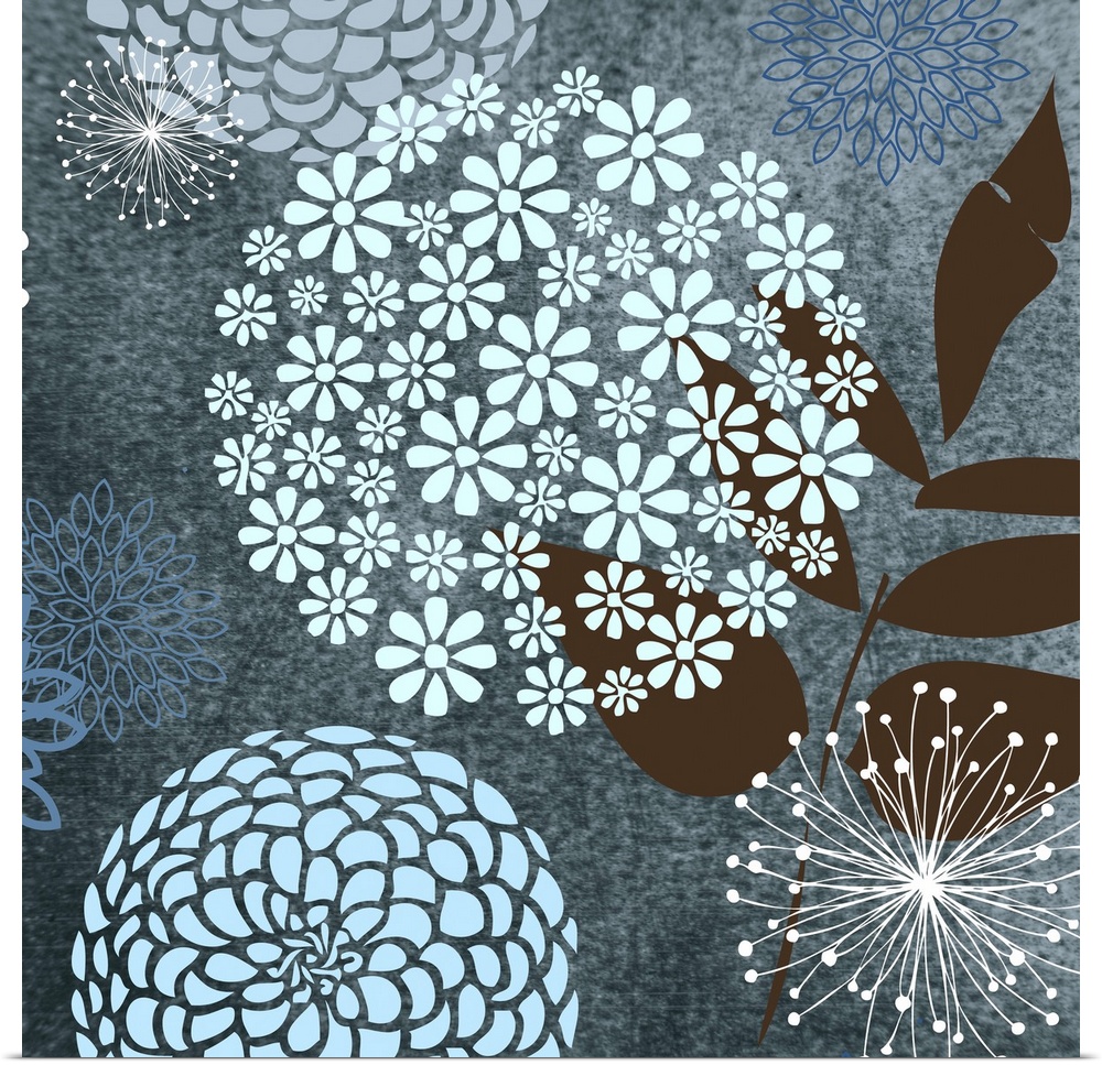Decorative floral artwork against a blue flora background.
