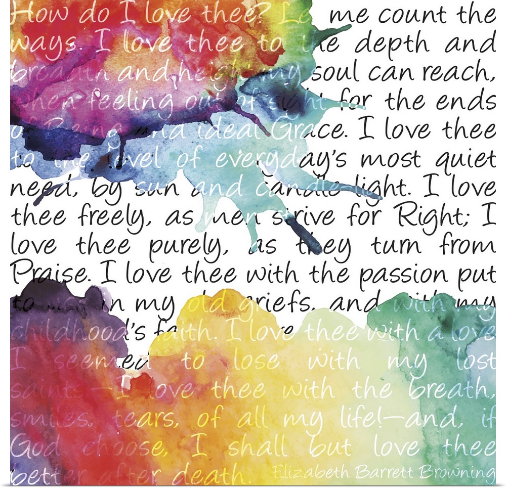 Rainbow watercolor splashes with romantic words.