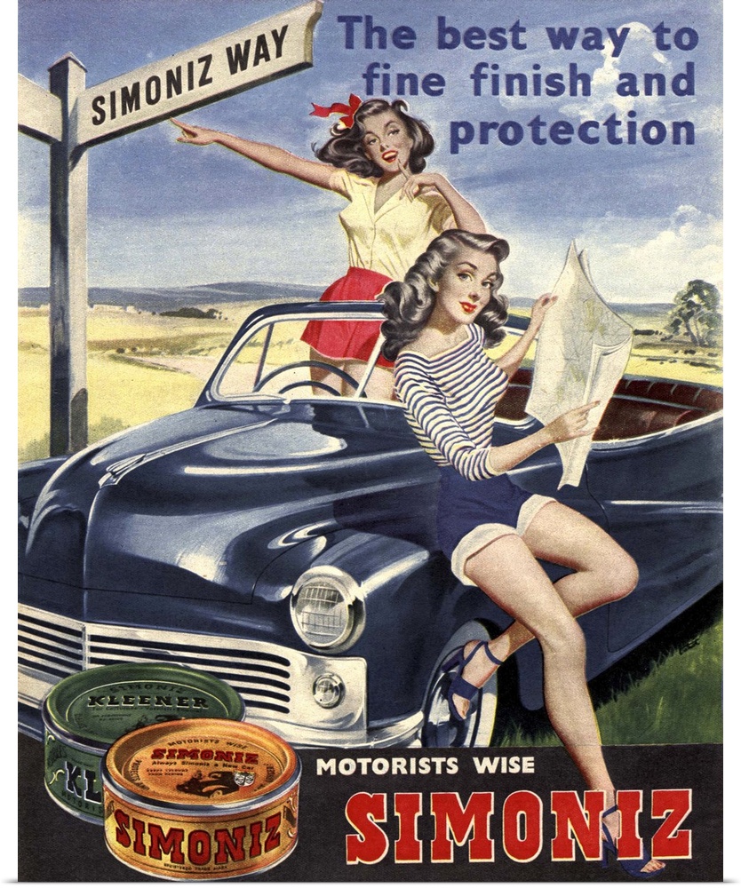 .1950s.UK.simoniz cars wax polish sex objects sexism discrimination...