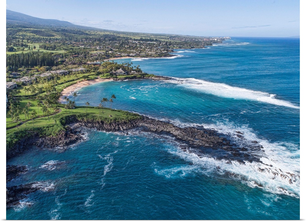 Stunning Aerial capture of Kapalua Bay, Napili Bay, and Honokeana Bay on the Hawaiian Island of Maui, USA
