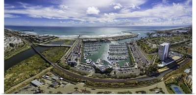 Aerial Panoramic of the Oceanside Harbor