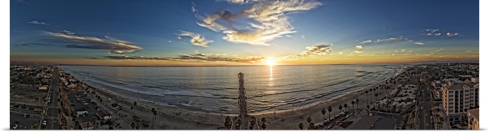 Oceanside coastline sunset panoramic. This is a 5 image aerial panoramic of the Oceanside, California, USA coastline.