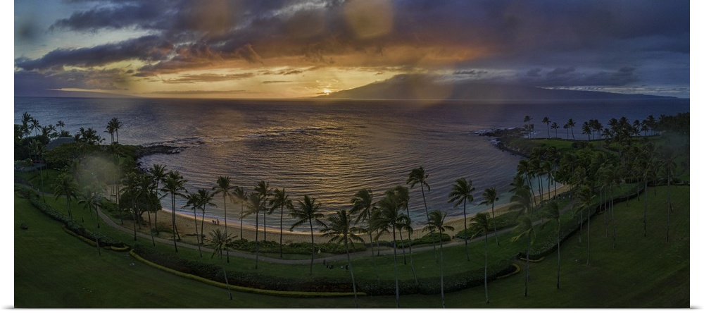 Kapalua Bay at sunset in the rain. Kapalua is on the Hawaiian island of Maui.
