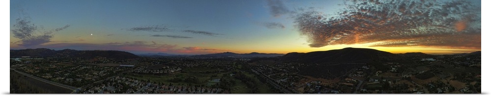 Sunset Panoramic in San Marcos, California. This is a 4 image aerial panoramic capture. San Marcos is in North County San ...