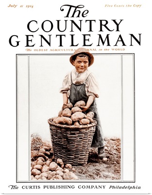 A boy with a basket of potatoes