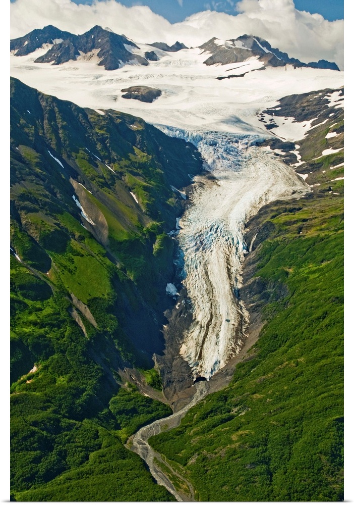 A hanging offshoot of Yalik Glacier in Kenai Fjords National Park on the Kenai Peninsula in southcentral Alaska during sum...