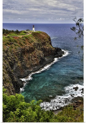 A Lighthouse At The End Of A Trail Above A Cliff Along The Coast, Kilauea Point, Hawaii