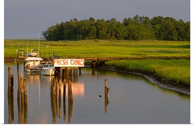 A marsh and boat dock near the York River.; West Point, Virginia.