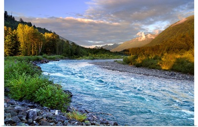 A rushing river and autumn coloured foliage, British Columbia, Canada