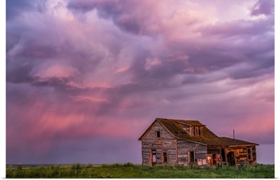 Abandoned Barn On Farmland With Storm Clouds, Val Marie, Saskatchewan, Canada